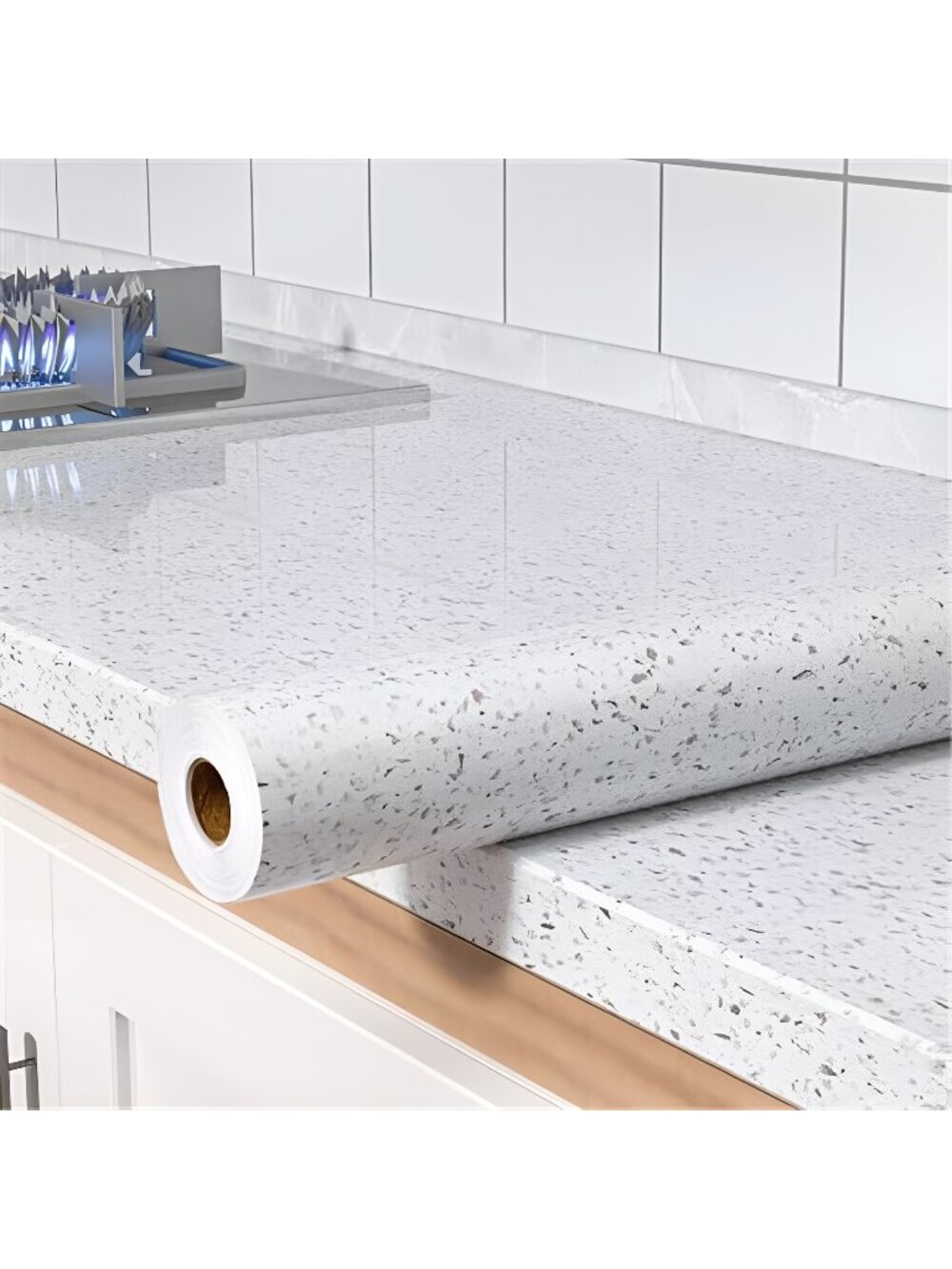 White Glossy Marble Contact Paper for Countertops 118”×15.7” Self Adhesive